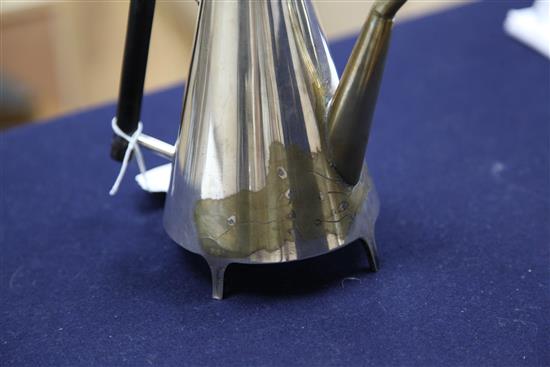 A rare Victorian electroplate conical coffee pot by James Dixon & Sons, designed by Christopher Dresser, no. 2294, height 6.75in.